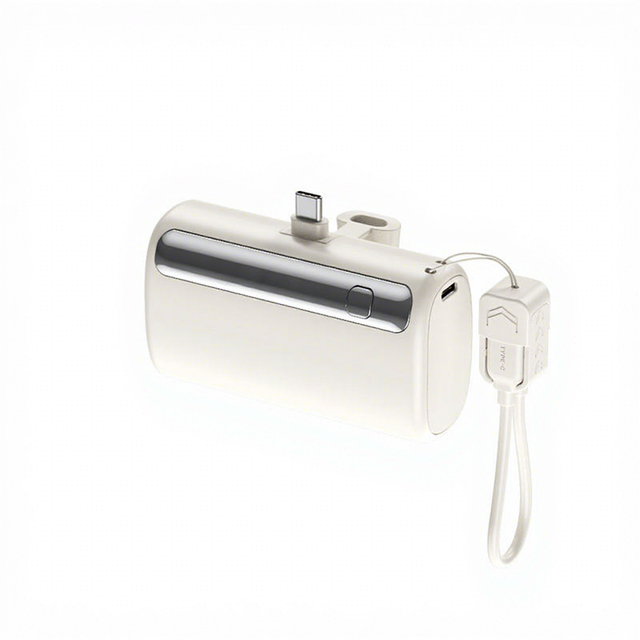 High Capacity 10000mAh Capsule Mini Keychain Power Bank with Built-in USB-C Cable for Multi-Device Fast Charging Backup