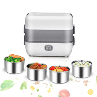 Chauffe-plat portable 200W pour bureau à domicile, boîte à lunch électrique auto-chauffante à 2 niveaux avec 4 récipients en acier inoxydable