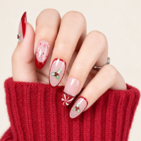 Miss Gel Style Noël 32 pièces Faux ongles à presser rouges French Press-on Amande moyenne Réutilisables Pointes d'ongles en ABS de haute qualité