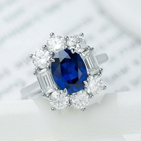 Bague de fiançailles de luxe en argent sterling 925, ovale, saphir bleu de 2 carats cultivé en laboratoire avec moissanite de haute qualité D VVS