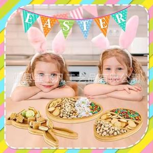 Wooden Rabbit <b>Snack</b> <b>Tray</b> 32cm Easter Candy Serving <b>Tray</b> Animal Print Home Use - Product Image 3