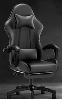 Chaise de jeu avec logo personnalisé, entièrement noire, style course, chaise de bureau pivotante en cuir synthétique, chaise avec repose-pieds