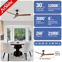 Ventilateur de plafond 1stshine pour projet hôtelier, 52 pouces, pales en bois massif, avec commande intelligente par application