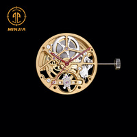 Mouvement de montre de luxe entièrement squeletté, mécanique automatique, 21 rubis, pont croisé, rotor personnalisé avec logo OEM, finition dorée