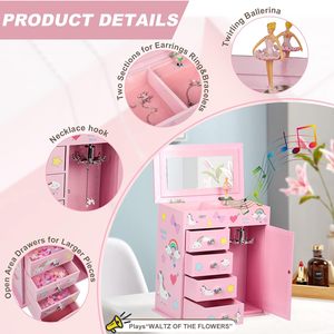 Caja de Música Grande Ever Bright en Oferta, Caja de Música con Forma de Armario de Unicornio Rosa, Caja de Música Personalizada con Forma de Castillo y <span class=keywords><strong>Bailarina</strong></span>, Regalo Perfecto para Niñas - Product Image 3
