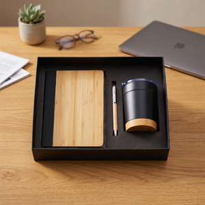 Custom Logo Business Style Wooden PU Leather Diary Pen Water Bottle <b>Mug</b> Keychain Card Holder Gift Box Set New Year Graduation - Product Image 4