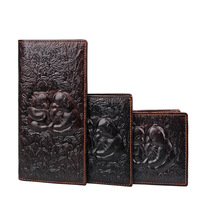 Dompet Pria Kulit Asli Buatan Tangan Motif Embos, Banyak Slot Kartu, Kapasitas Besar, Anti RFID, Lapisan Poliester