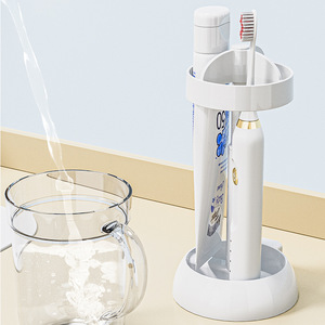 <b>Toothbrush</b> <b>Holder</b> With Toothpaste And Cup Storage For Bathroom Use Antimicrobial Round Design - Product Image 1