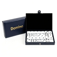 Jeu de dominos double six avec logo personnalisé, tuiles de dominos blancs ivoire avec étui en cuir PU, jeu de dominos en gros pour cadeau de club
