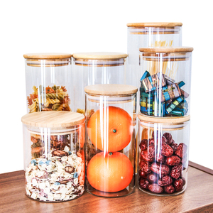 Wholesale Honey Glass Jars Bamboo Lid Glass Honey Bottle Transparent Glass Bottle Cookie Candy Honey Container Storage Jar