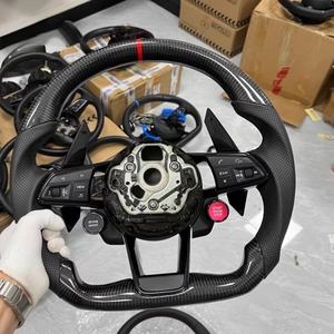 Volant en fibre de carbone semi-perforé avec bouton de démarrage R8 et sélecteur de mode de conduite pour <span class=keywords><strong>Audi</strong></span> A3 A4 A5 A6 C7 C8 Q3 Q5 Q7 SQ5 SQ8 TTRS - Product Image 4