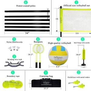 Ensemble de <span class=keywords><strong>filet</strong></span> de <span class=keywords><strong>volley</strong></span>-ball portable pour l'extérieur, la cour, la plage avec système anti-affaissement, poteaux réglables en hauteur, ballon de <span class=keywords><strong>volley</strong></span>-ball avec pompe - Product Image 3