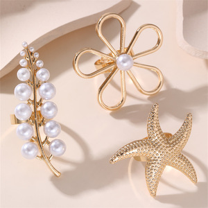 Jz038 Coastal Vacation <b>Ring</b> Set | Ocean-inspired Adjustable <b>Stacking</b> <b>Rings</b> Beachy Brass Jewelry for Women - Product Image 5