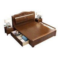 Lit double en bois massif personnalisé avec rangement, lit King, meubles de chambre à coucher