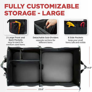 Organizador plegable personalizado de Material Oxford para almacenamiento de maletero de coche con correas de seguridad y 2 compartimentos principales + bolsillo de malla - Product Image 5