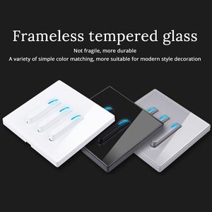 Prise murale LangYeao grise à touches de <span class=keywords><strong>piano</strong></span>, interrupteur en verre trempé à réinitialisation automatique, indicateur LED, ignifuge, durée de vie de la prise de plus de 10 000 branchements - Product Image 2