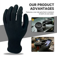 Fournisseur fiable LF1331 Gants en mousse de latex noire en vrac, cinq doigts, compatibles écran tactile, haute adhérence, gants de sécurité pour l'usine