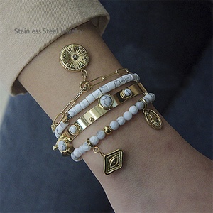 14k Gold Plated Long Lasting Bohemian Layer Stainless Steel <b>Bracelet</b> Natural Stone <b>Beads</b> <b>Bracelets</b> - Product Image 1