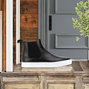 Bottines <span class=keywords><strong>Chelsea</strong></span> en cuir véritable <span class=keywords><strong>bleu</strong></span> marine pour femmes, design plat pour l'hiver - Modèle - Product Image 3