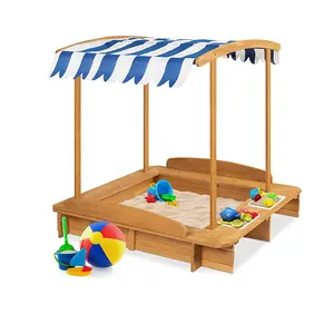 Storage Wooden Box Wood Garden Outdoor Children Square Cabana Sandbox Storage Box Canopy