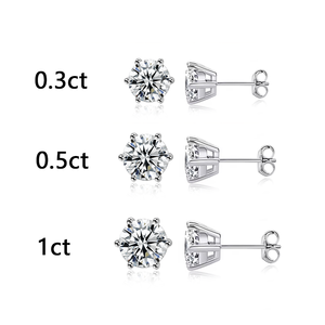 RST 6 puntas 0.3ct 0.5ct 1ct corte redondo D VVS1 Moissanite 925 pendientes de tuerca de plata esterlina - Product Image 1