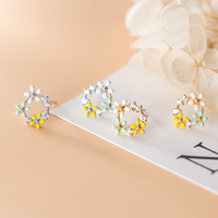 Daidan Ohrringe Zirkon Emaille Blume Multi color Epoxy Sterling Silber 925 Ohrringe