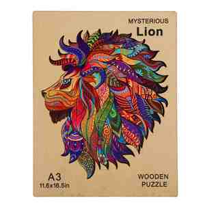 Regalos de Navidad y Acción de Gracias, Rompecabezas de Madera con Forma de Animales Únicos, Cabeza de León y Lobo, para Adultos - Product Image 5