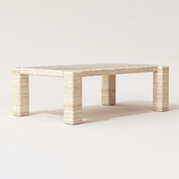 Kumusi Ensemble table et chaises modernes de luxe en travertin beige Ensemble de salle à manger de jardin en pierre solide