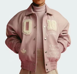 OEM مخصص الشتاء الشنيل التطريز شعار الجلود سترة بومبر بو الجلود الاطفال جاكيتات اسكواش - Product Image 1