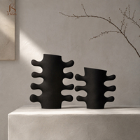 Vase à fleurs en céramique sculpturale moderne Jossin, noir mat, géométrique, pour la décoration intérieure du salon nordique