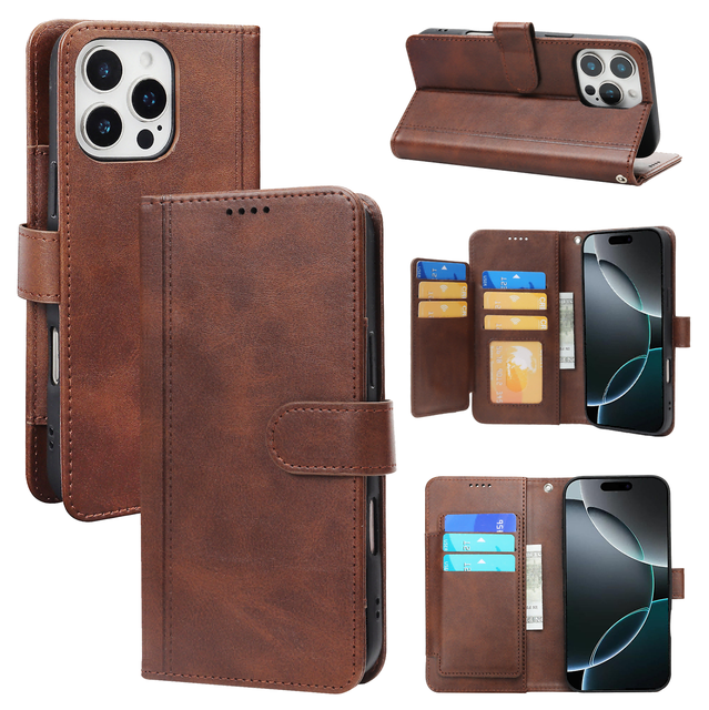 PU Leather Wallet Phone Cases for iPhone 17 Air 16 Pro Max 12 11 14 15 Plus Video Stents Flip Folio Mobile Cover Card Holder Bag