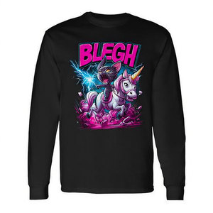 Camiseta de manga larga Blegh con diseño gráfico de gato de heavy metal montando en unicornio, ropa unisex - Product Image 2