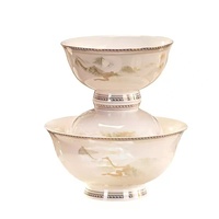 Service de table en porcelaine Jingdezhen, design rétro, bord doré, luxe léger, en porcelaine fine, pour la maison, les banquets, les hôtels, idéal comme cadeau