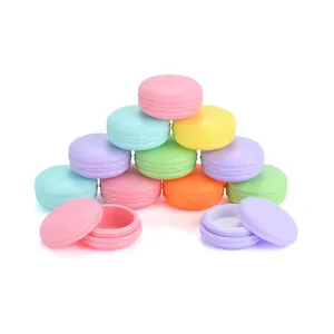 Mini Macaron takı hap saklama kutusu konteynerler 5g 10g renkli sevimli Macaron şekil plastik krem kavanozu