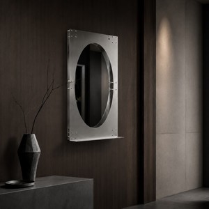 KINNO <strong>Industrial</strong> Art Deco Stainless Steel Wedding Decorative <strong>Wall</strong> <strong>Mirror</strong> 2mm Thick 85x48x2cm Oval Polished Reflective Center - Product Image 1