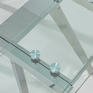 Mesa de cena de acero inoxidable, conjunto de sillas y mesas extensibles de cristal transparente para comedor, venta al por mayor - Product Image 5