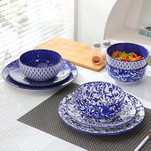 Juego de Platos de Porcelana Floral Azul Oriental, 6 Piezas, Cerámica Vintage Azul y Blanca para Bodas, Restaurantes y Hogar - Product Image 4