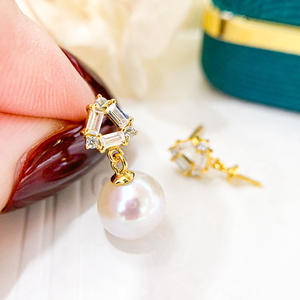 Boucles d'oreilles pendantes en argent S925 avec perles rondes de 8-11 mm et support vide, accessoires de perles DIY, tendance, 21156 - Product Image 2