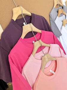 Camiseta de Manga Corta de Algodón Puro, Estilo Veraniego para Parejas, Cuello Redondo, Color Sólido, Transpirable - Product Image 6