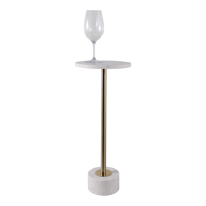 <b>Round</b> Marble Top <b>Side</b> <b>Table</b> With <b>Gold</b> Metal Base For Bedroom Or Living Room Decor - Product Image 2