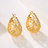 Boucles d'oreilles créoles en filigrane bohème, plaquées or délicat, bijoux de mode pour filles, boucles d'oreilles créoles larges et ajourées de luxe