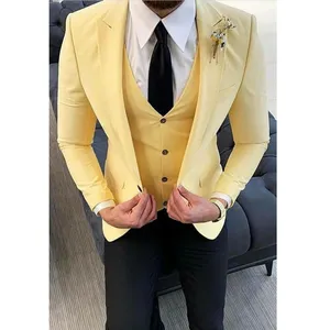 Yellow Peaked Lapel Men Suits Costume Homme Groom Tuxedos 2021 Terno Masculino Wedding Bridegroom 3 Pieces ( Jacket + Pants + Vest)