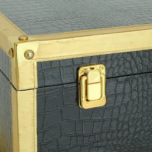 Light Luxury Vintage Gilt Leather Storage Trunk Set Of 2 Black Trunks Set