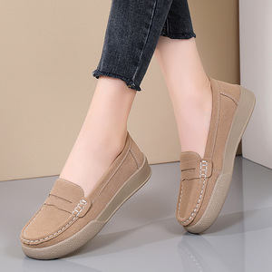 <span class=keywords><strong>Mocasines</strong></span> de Cuero Genuino para Mujer, Cómodos, Planos, Antideslizantes, Diseño de Gamuza Suave para Primavera y Otoño - Product Image 1