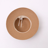 Chapeau Bob en Paille Tressée Kaki Forme Cloche Couronne Ronde Respirant Protection Visage Anti-UV pour Vacances d'Été à la Plage