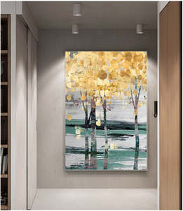 Arte Moderno Pintado a Mano sobre Lienzo, Óleo Abstracto de Árbol Dorado para Decoración del Hogar y Restaurantes - Product Image 3