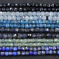 Perles de Gemmes Cubiques Facettées Naturelles 4-5mm, Cristal de Morganite Tourmaline Aigue-Marine Taillé Carré pour la Fabrication de Bijoux, Fil de 38cm