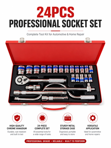 Jeu de clés à douilles carrées de 24 pièces, 1/2 pouce, métriques 10-32 mm, douilles CR-V avec coffret rigide, garantie OEM 1 an - Product Image 5