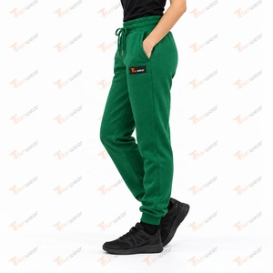 Pantalones deportivos de lana verde con cintura con cordón y logotipo bordado en la pierna derecha, pantalones de chándal casuales de longitud completa para mujer - Product Image 3