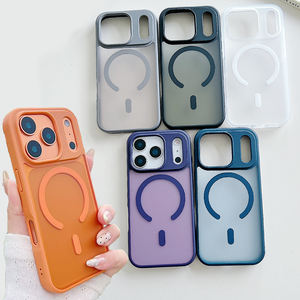 Glaçage Peau Tactile Sans Fil Charge Téléphone étui pour iphone Air 17 Pro Max Forte Magnétique TPU + Acrylique Orange Couverture Transparente - Product Image 1